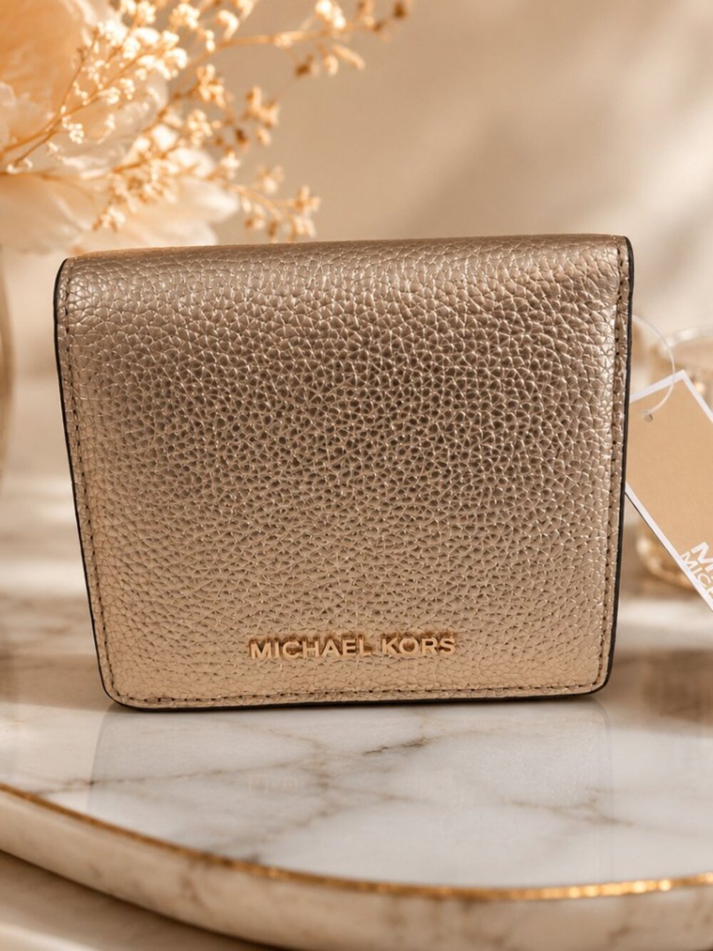 NWT Michael Kors Pale Gold Carryall Card Case